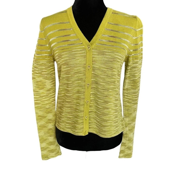 Vintage MISSONI Striped V-Neck Cardigan Sweater Green IT 42 or US 6 - Picture 1 of 7